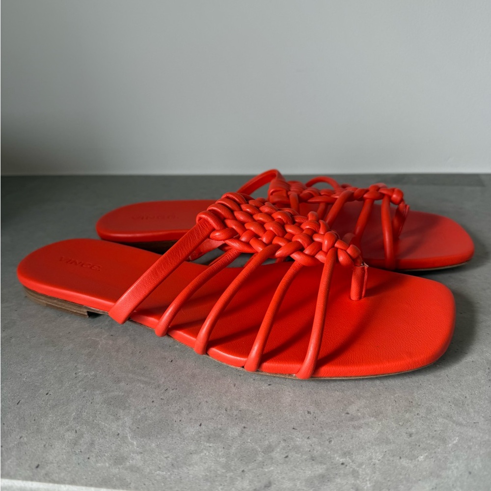 Vince Red Woven-Strap Slide Sandals